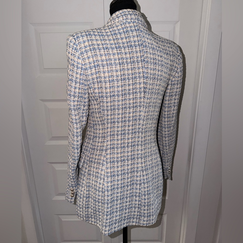 ZARA Blue & Cream Tweed Blazer - Picture 6 of 7